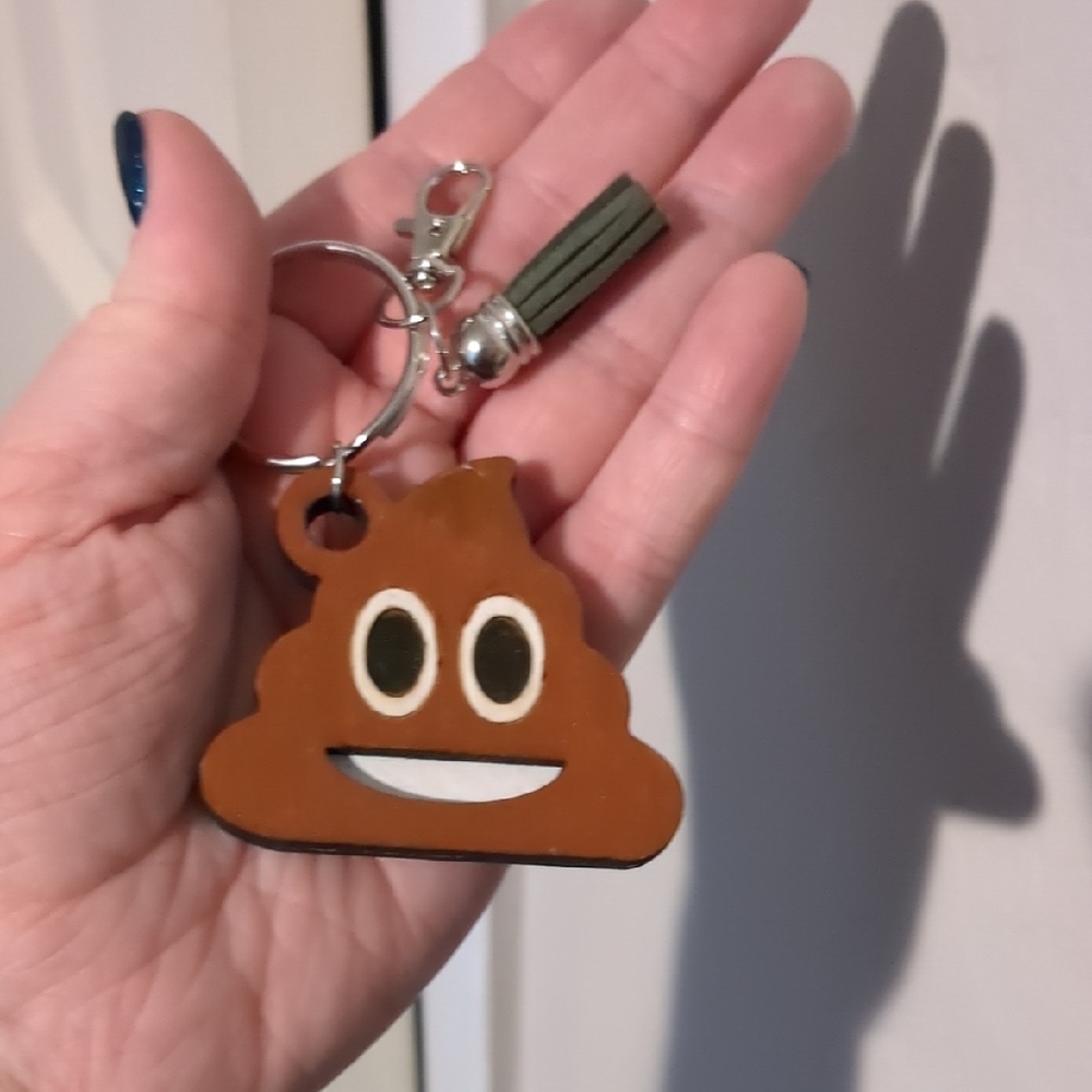 Funny Poop Emoji Wooden Keychain “Don’t Do Stupid Shit!” Novelty Bag Charm